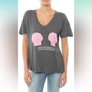 Wildfox Venice Beach Mermaid Bra Shell Twisted T-Shirt Gray Pink Women Sz Med